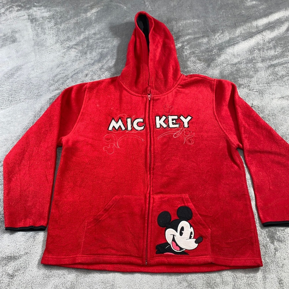 Disney Mickey Mouse Red Fleece Zip Up Hoodie Jacket XL‎ Kids Girls Christmas